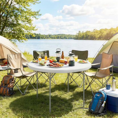 Mesa De Camping Outsunny Metal, Hdpe Blanco 120x120x74 Cm_1