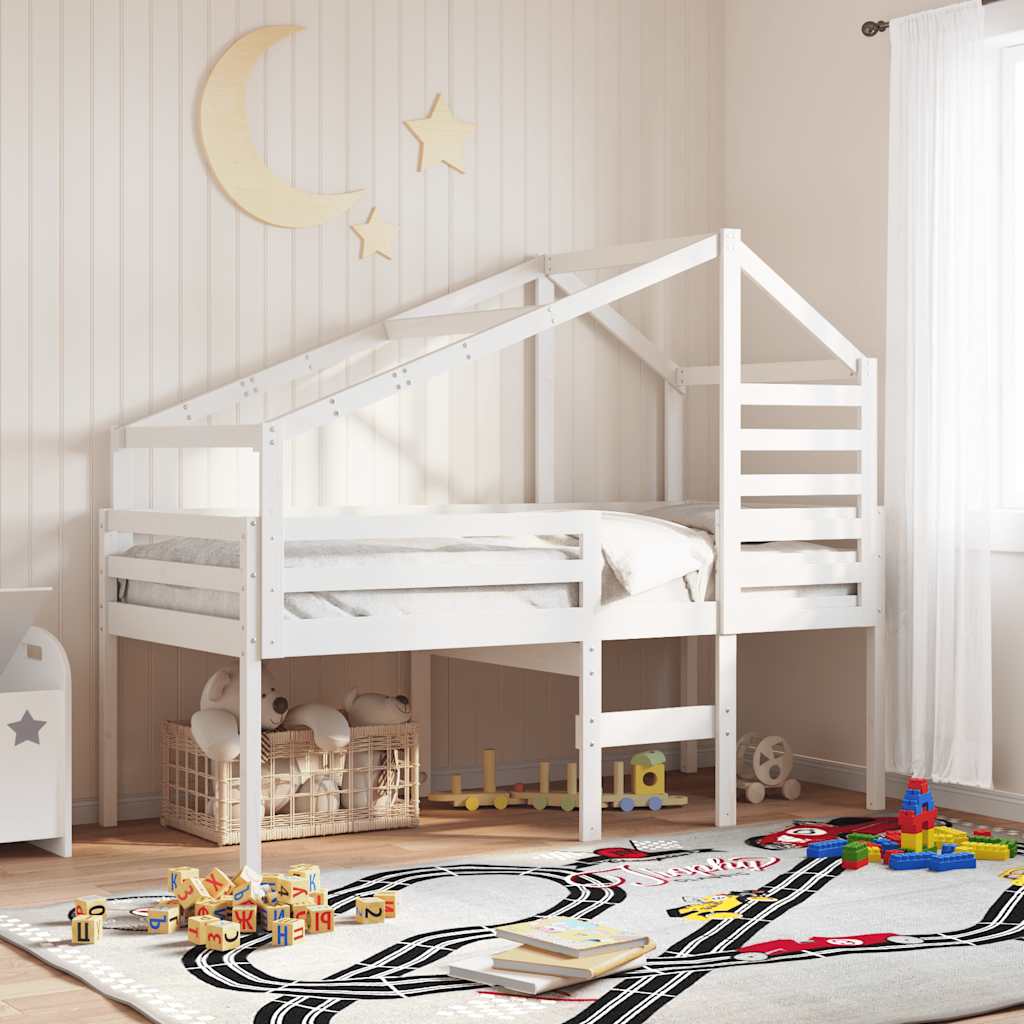 Techo De Cama Infantil Madera Maciza Pino Blanco 198x97x113 Cm_1