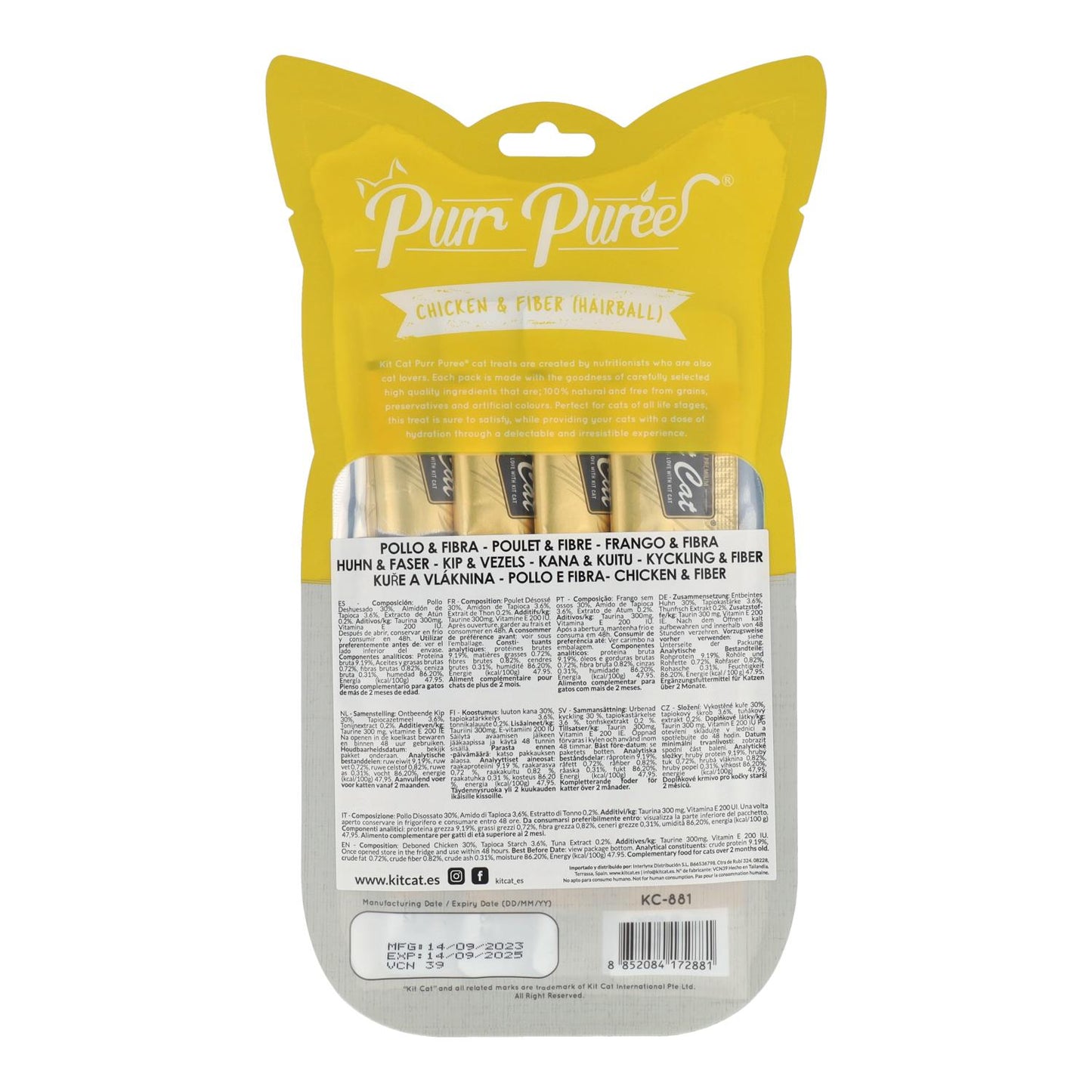 PurrPuree Cat Kit - Frango e Fibra 60g Snack cremoso para gatos