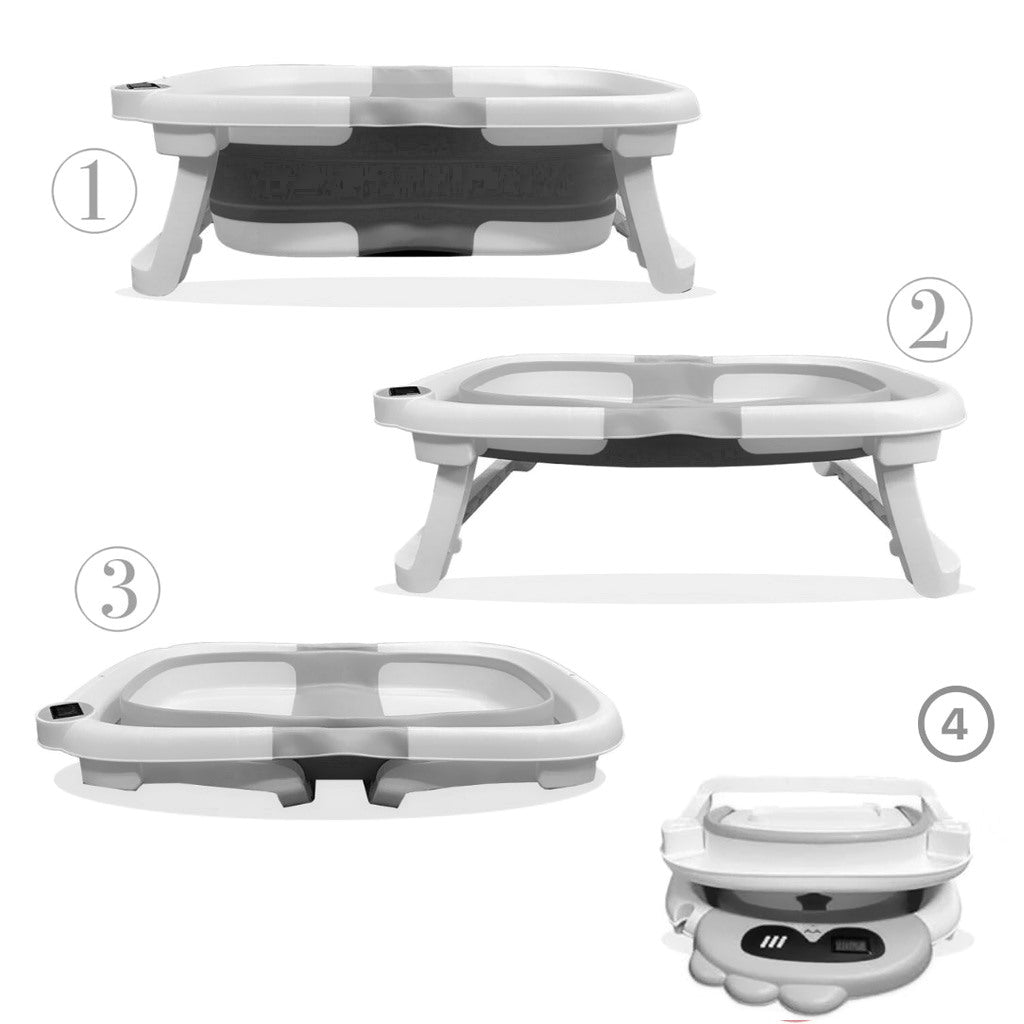 Bathby Bañera Plegable Para Bebés Recién Nacidos, Cojín Dinosaurio, Termómetro, Patas Antideslizantes (gris Dinosaurio)_5