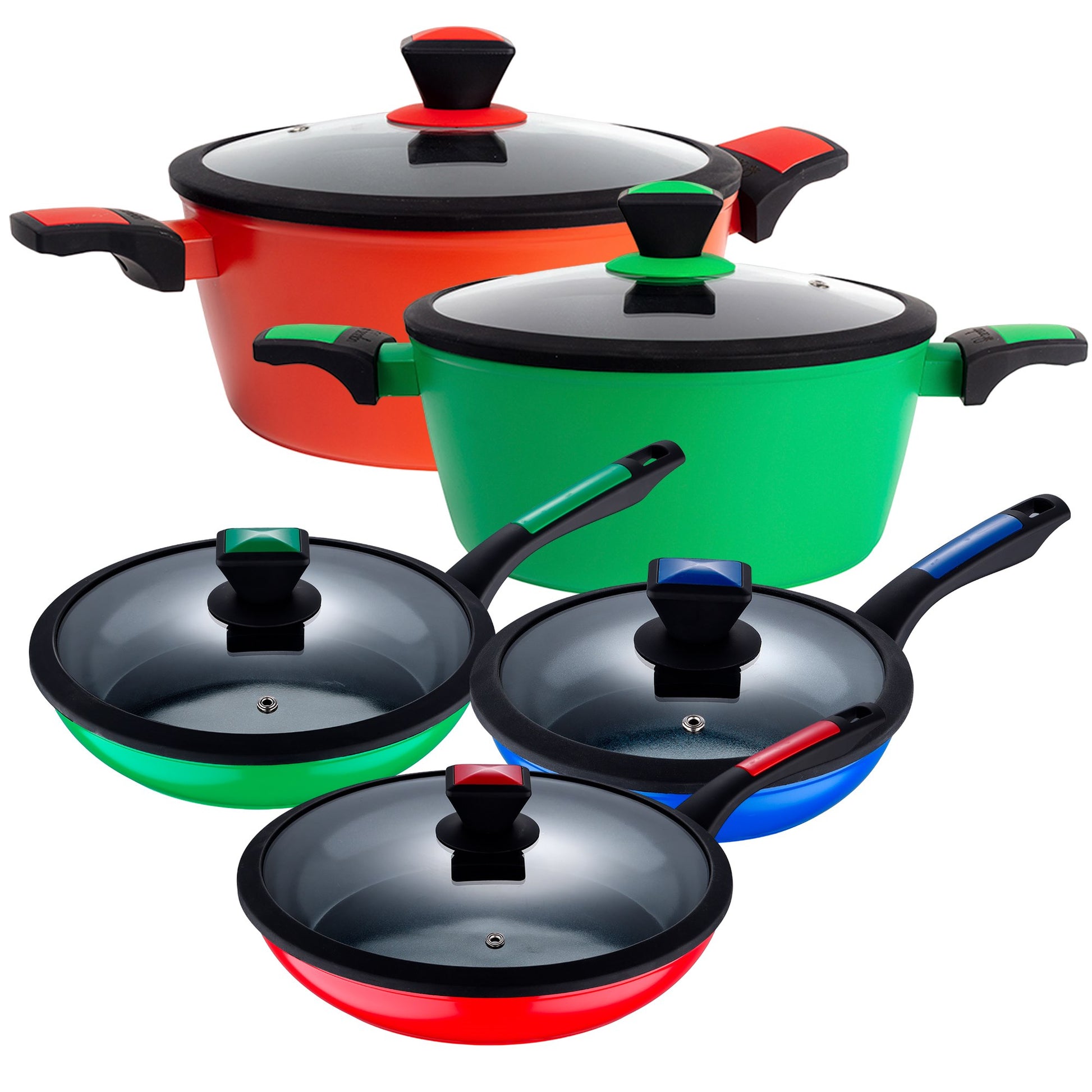 Set De 2 Cacerolas Con Tapa 24/28cm + Juego De 3 Sartenes Con Tapa 20/24/28cm Benetton._0