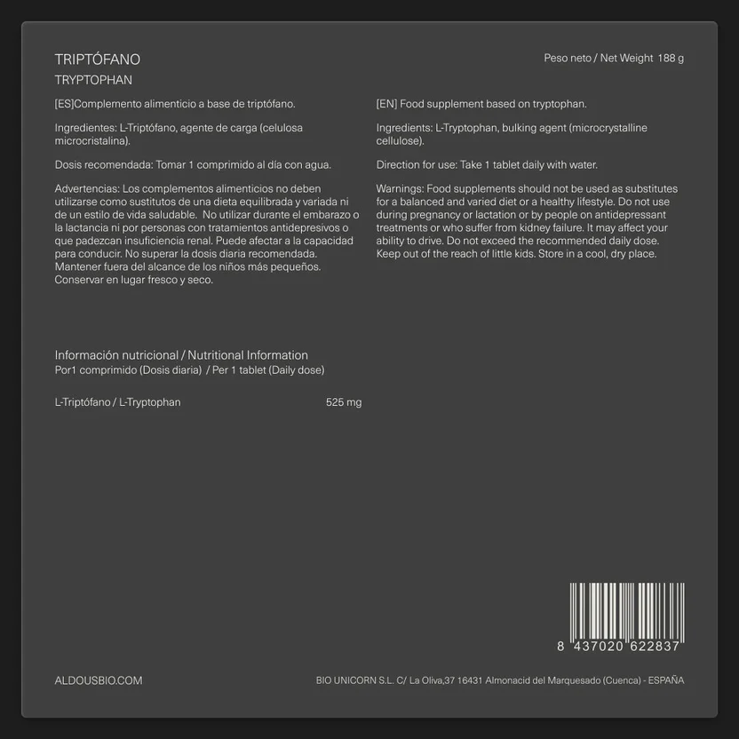 Triptófano Puro Aldous Bio 300 comprimidos