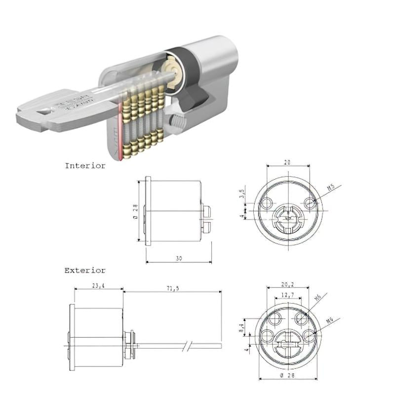 Cilindro Tesa Seguridad T6ts Rf Leva Corta Cilindro Redondo_0