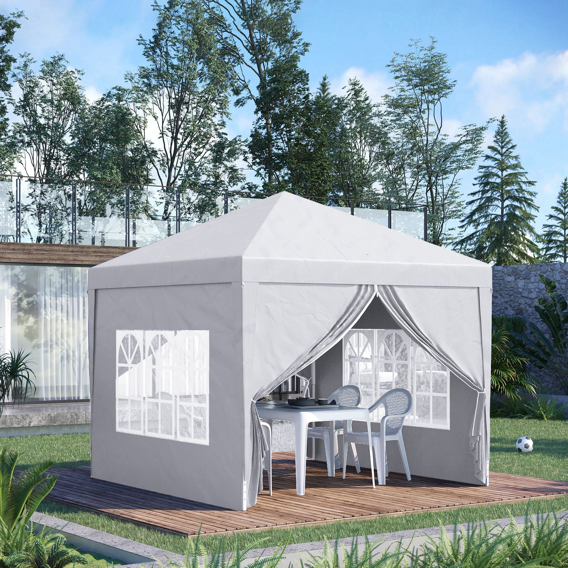 Outsunny Conjunto De 1 Carpa Plegable 3x3 M Y 2 Paredes Laterales 3x2 M Blanco_1