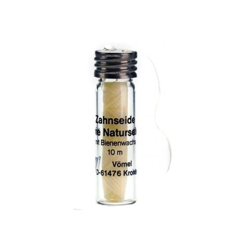 Fio dentário de seda natural Vomel com cera de abelha, dispensador de vidro, 10 m