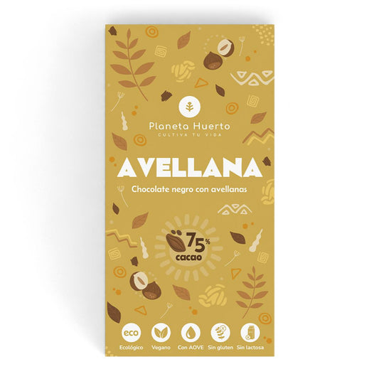 Barra de chocolate negro 75% com avelãs ECO Planeta Huerto 70 gr