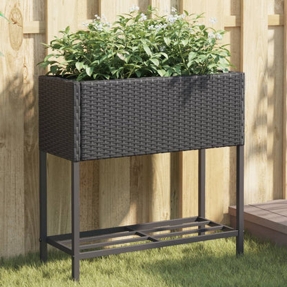 Jardinera Con Estante Ratán Sintético Negro_1