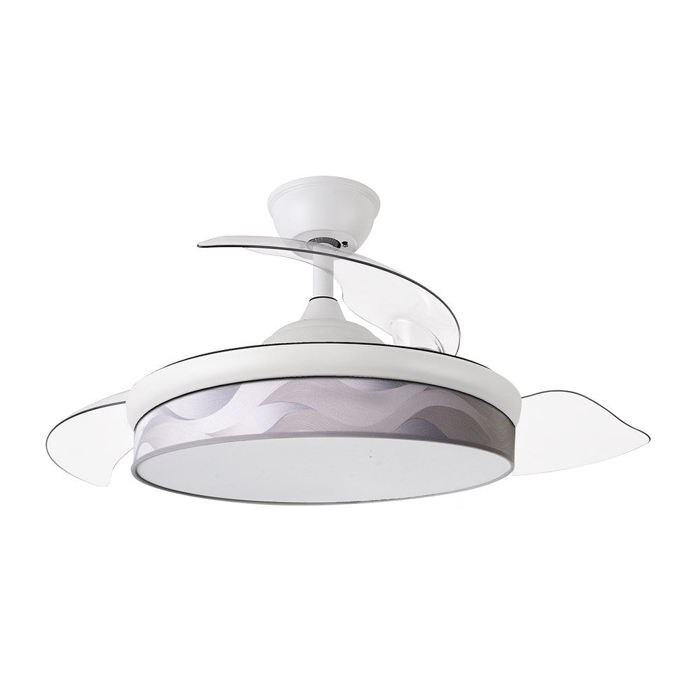 Ventilador Dc Moda 72w Blanco/ola Gris 91d 3aspas 7200lm 3000k, 4000k, 6000k Remoto+ Memoria+ Temporizador_1