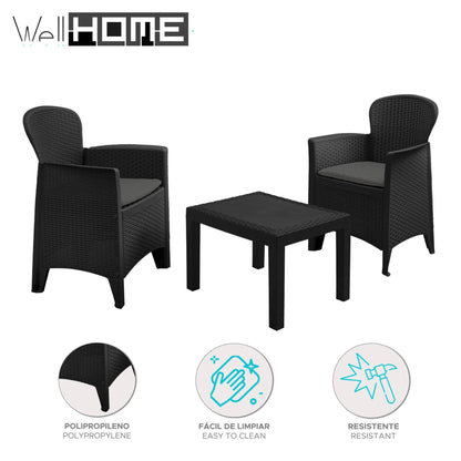 Well Home - Set De Jardín 'akita' Mesa Y 2 Sillas Antracita Ideal Para Terrazas_1