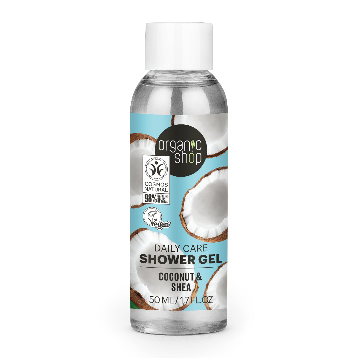 Gel de banho de cuidado diário com coco e karité da Organic Shop 50 ml