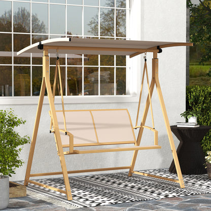 Outsunny Columpio De Jardín De 2 Plazas Con Toldo Ajustable 160x112x162 Cm Caqui_1