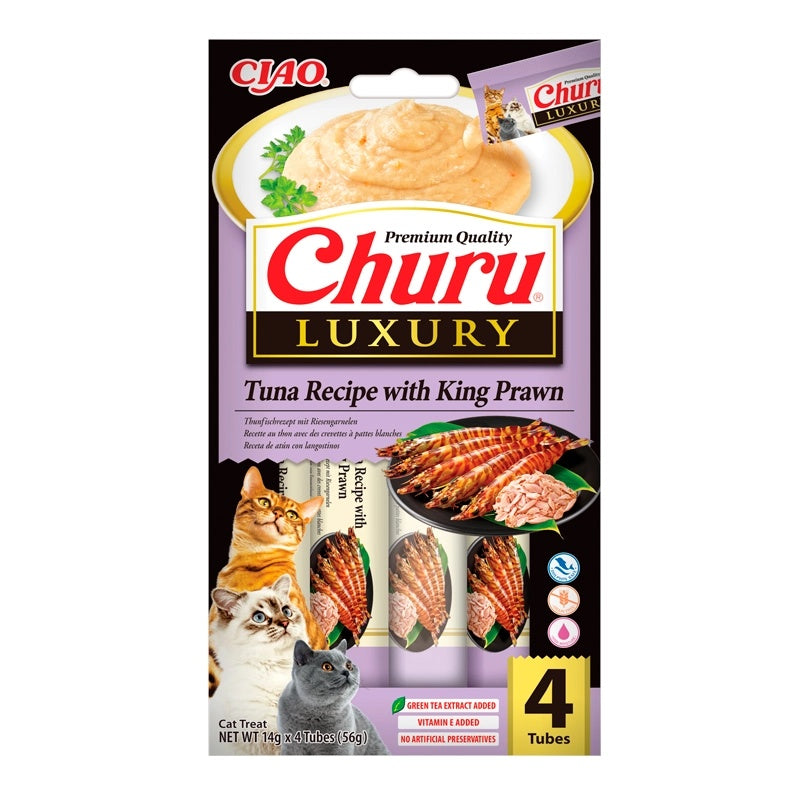 Snack Cremoso Luxury de Atún y Gambas Gigantes para Gatos Churu 4 x 14 g
