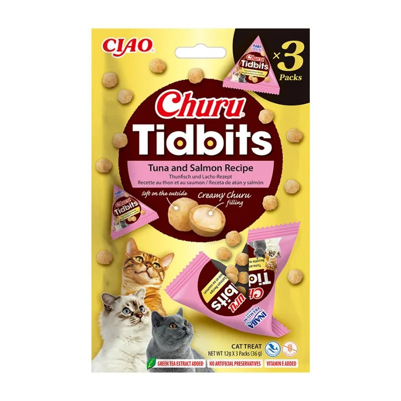Snack Tidbites de Atún y Salmón para Gatos Churu 3 x 12 g