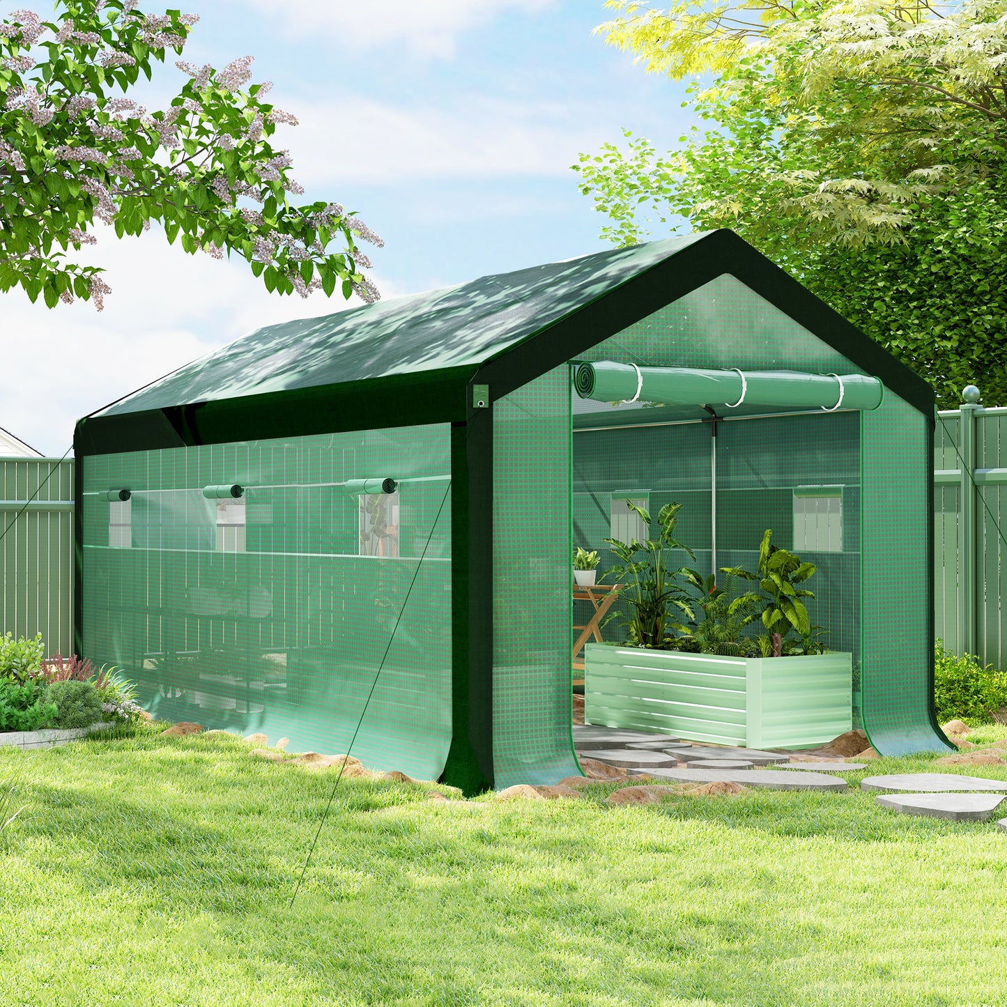 Outsunny Invernadero De Exterior 6x3x2,8 M Con 6 Ventanas Anti-uv Verde_1