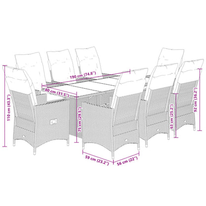Set Comedor Para Jardín 9 Pzas Y Cojines Ratán Sintético Marrón / Vetonek_4