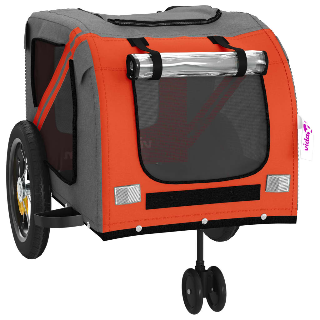 Remolque De Bicicleta Mascotas Hierro Tela Oxford Naranja Negro_4