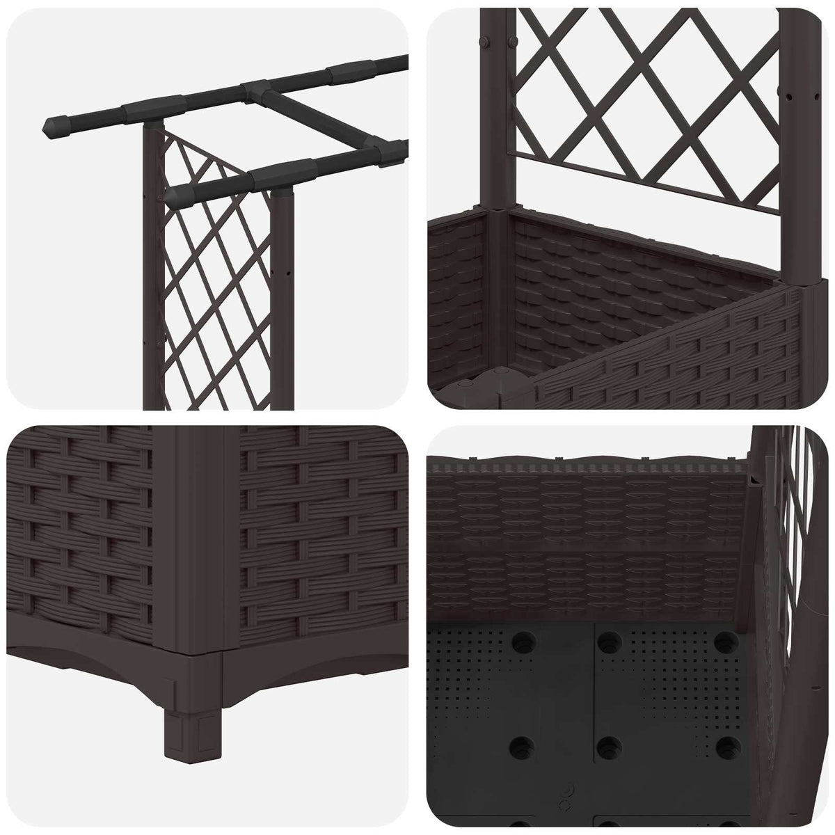 Cama Elevada Con Trellis Y Techo Marrón 124,5 X 40 X 136 Cm Pp_5