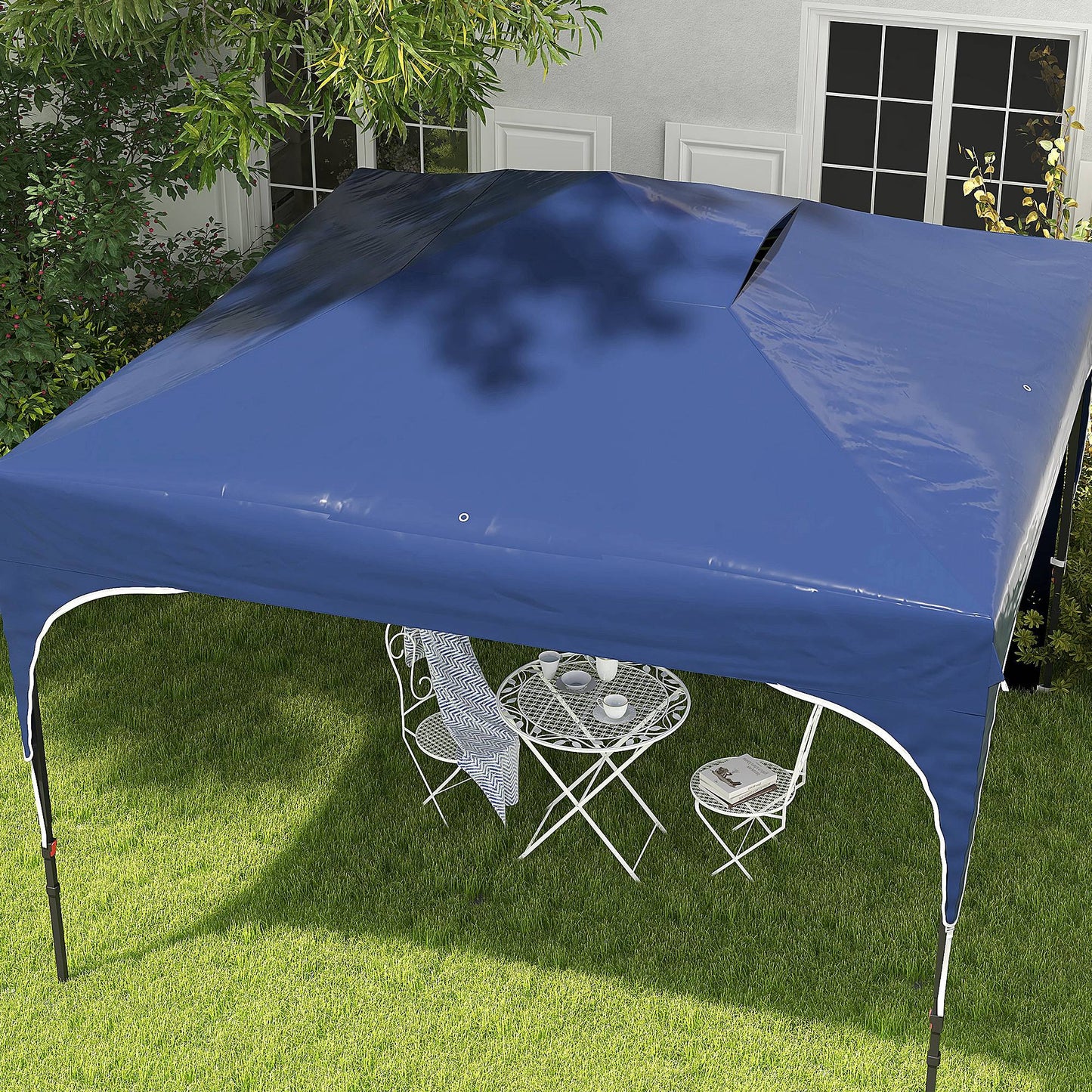 Outsunny Carpa Plegable 3x3 M Altura Ajustable 1 Pared Lateral Azul_4