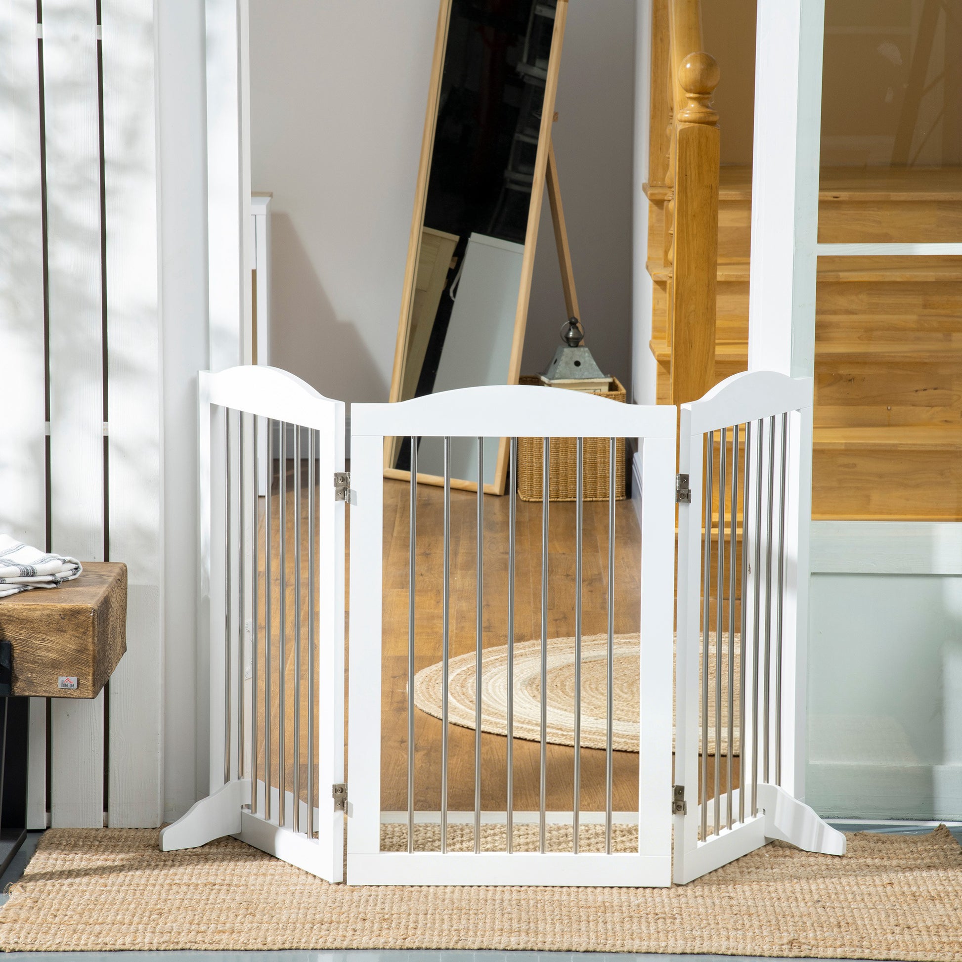 Pawhut Barrera De Seguridad Para Perros Plegable 154x30x80 Cm Con Soporte De Pie_1