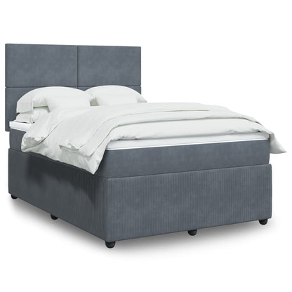 Cama Box Spring Con Colchón Terciopelo Gris Oscuro 140x200 Cm / Vetonek_1