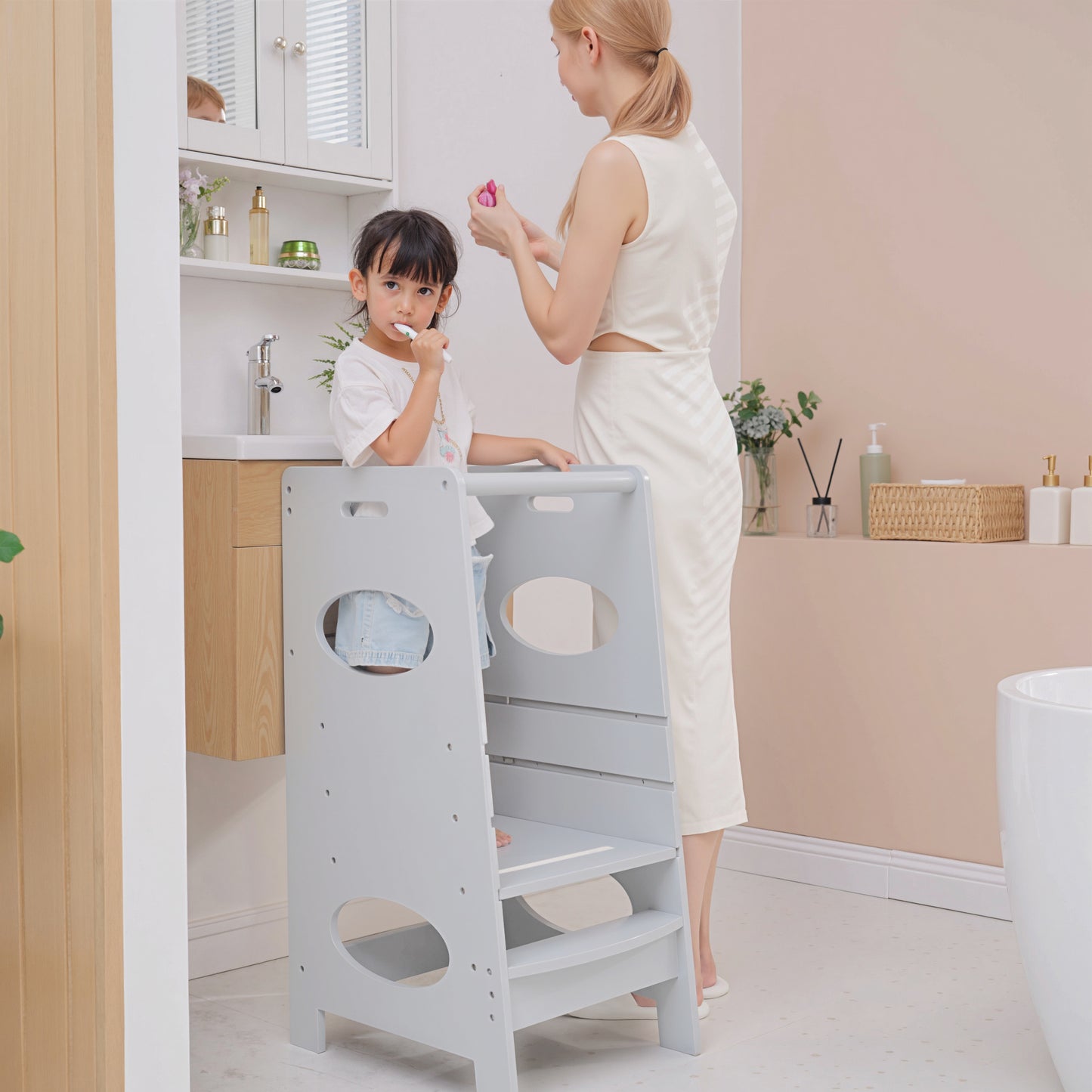 Homcom Torre De Aprendizaje De Madera Para Niños Con Altura Ajustable 40x50x90cm_3