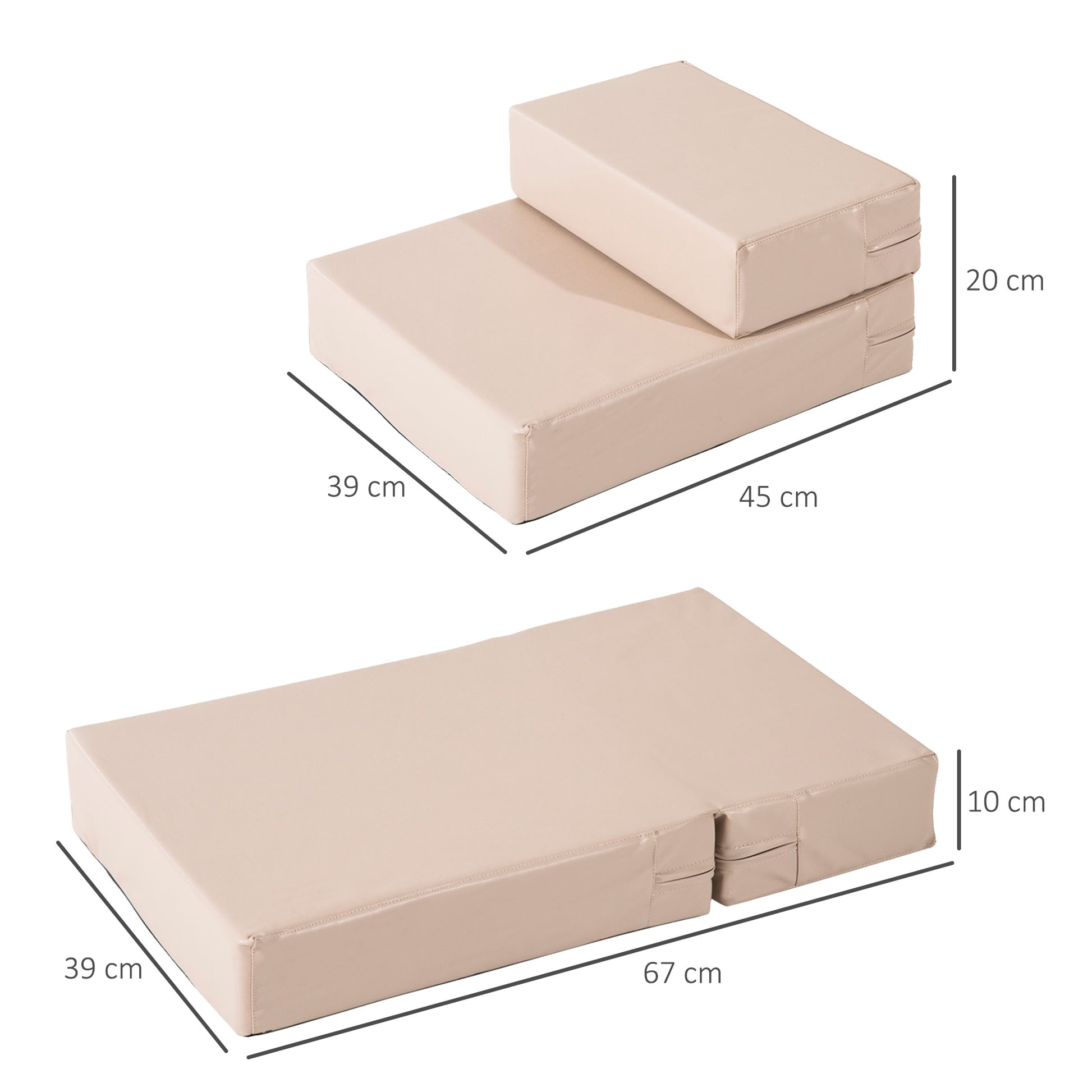Pawhut Escalera Mascotas 2 Peldaños Cama De Perros Desmontable 45x39x20 Cm Beige_2