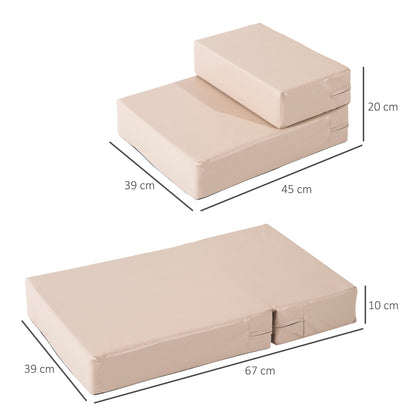 Pawhut Escalera Mascotas 2 Peldaños Cama De Perros Desmontable 45x39x20 Cm Beige_2