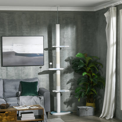 Árbol Rascador Para Gatos De Suelo A Techo Ajustable 55x38x225-255 Cm Blanco_1