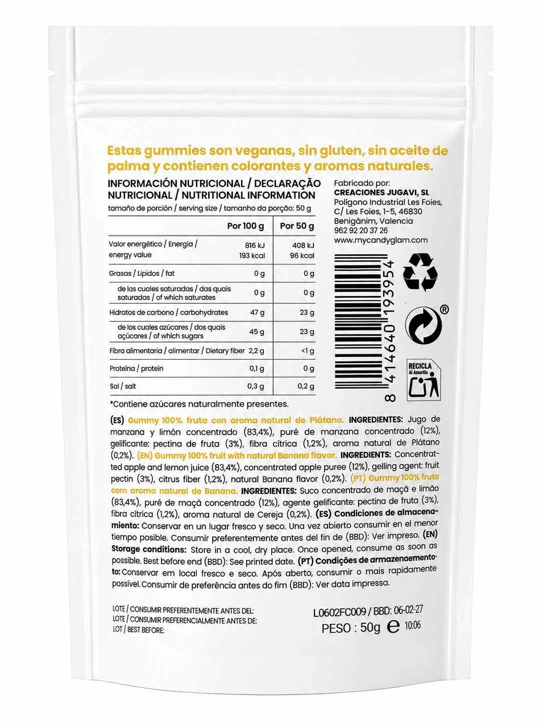 Gummies 100% Fruta Pack De 14 Plátano – Snack Saludable Vegano Sin Azúcares Añadidos_4