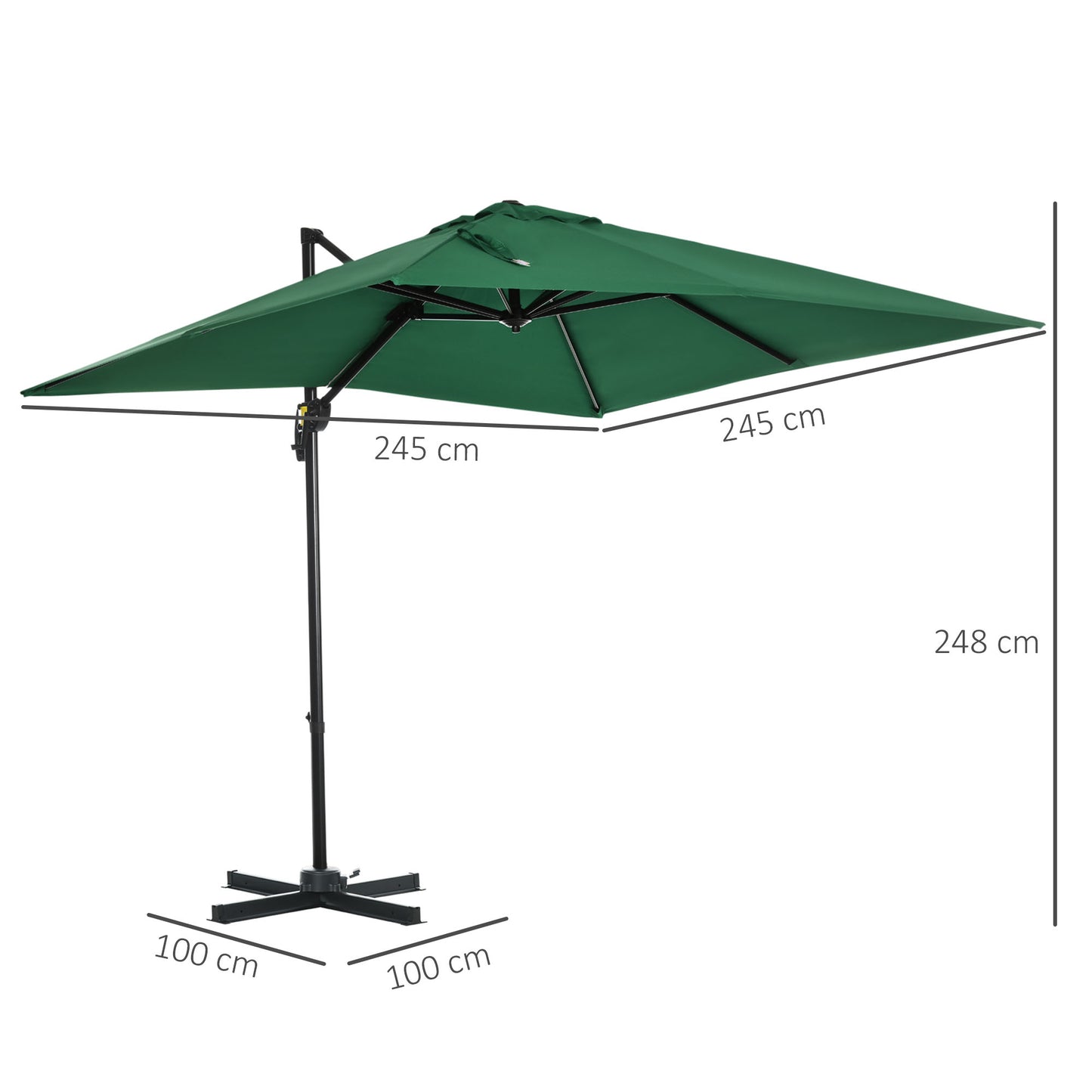 Outsunny Sombrilla De Jardín De Aluminio 245x245x248 Cm Con Manivela Verde_2