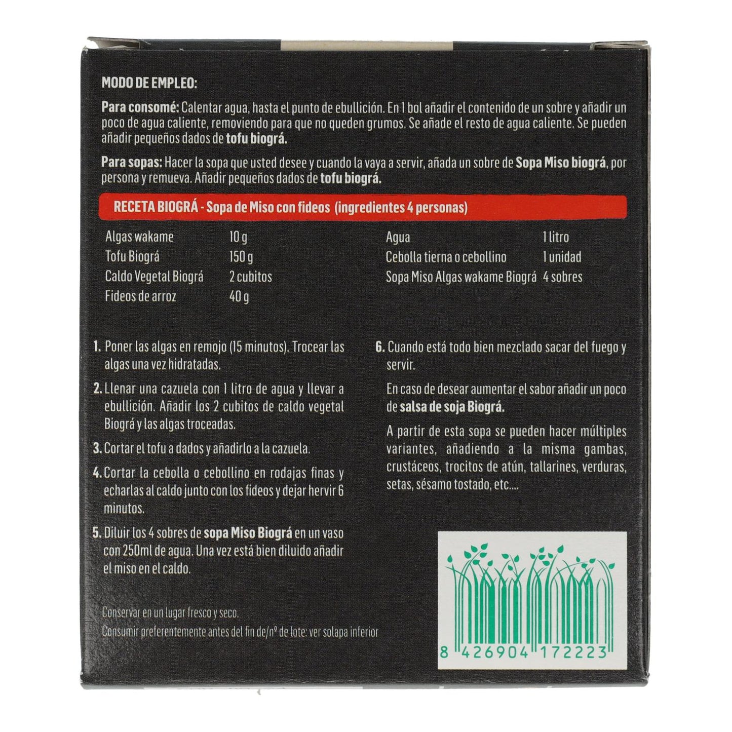Sopa Miso Vermelho e Alga Wakame Biográ, 4x10g
