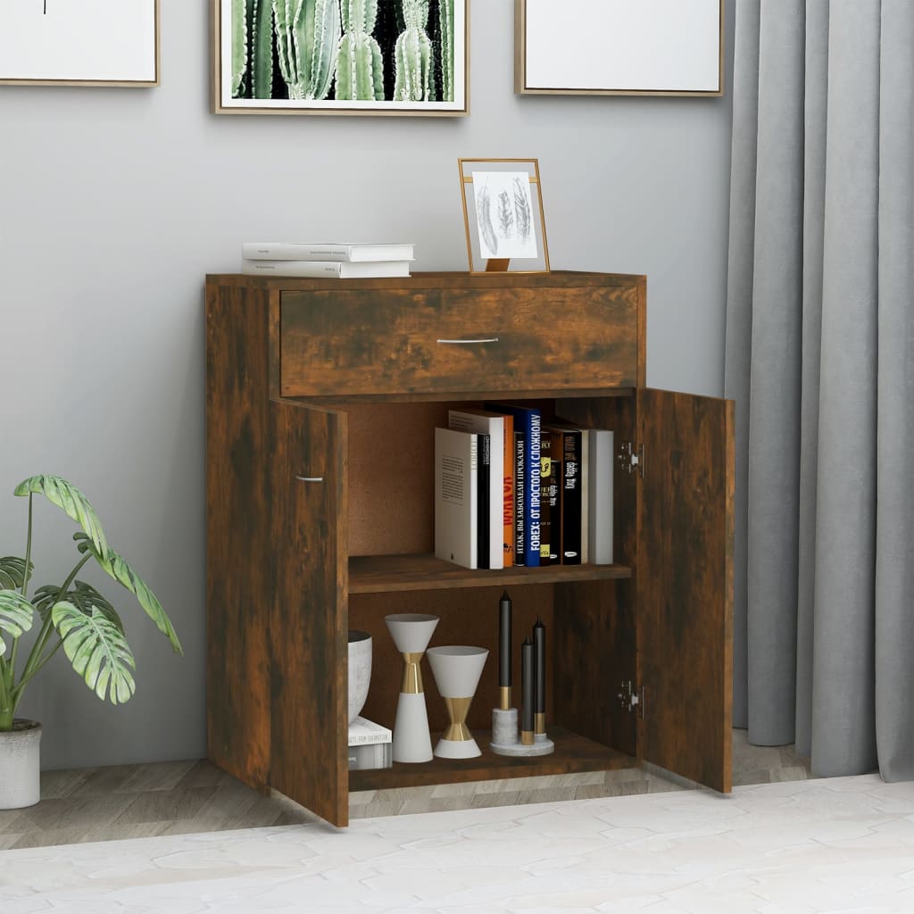 Aparador Madera Contrachapada Color Roble Ahumado 60x30x75 Cm / Vetonek_3