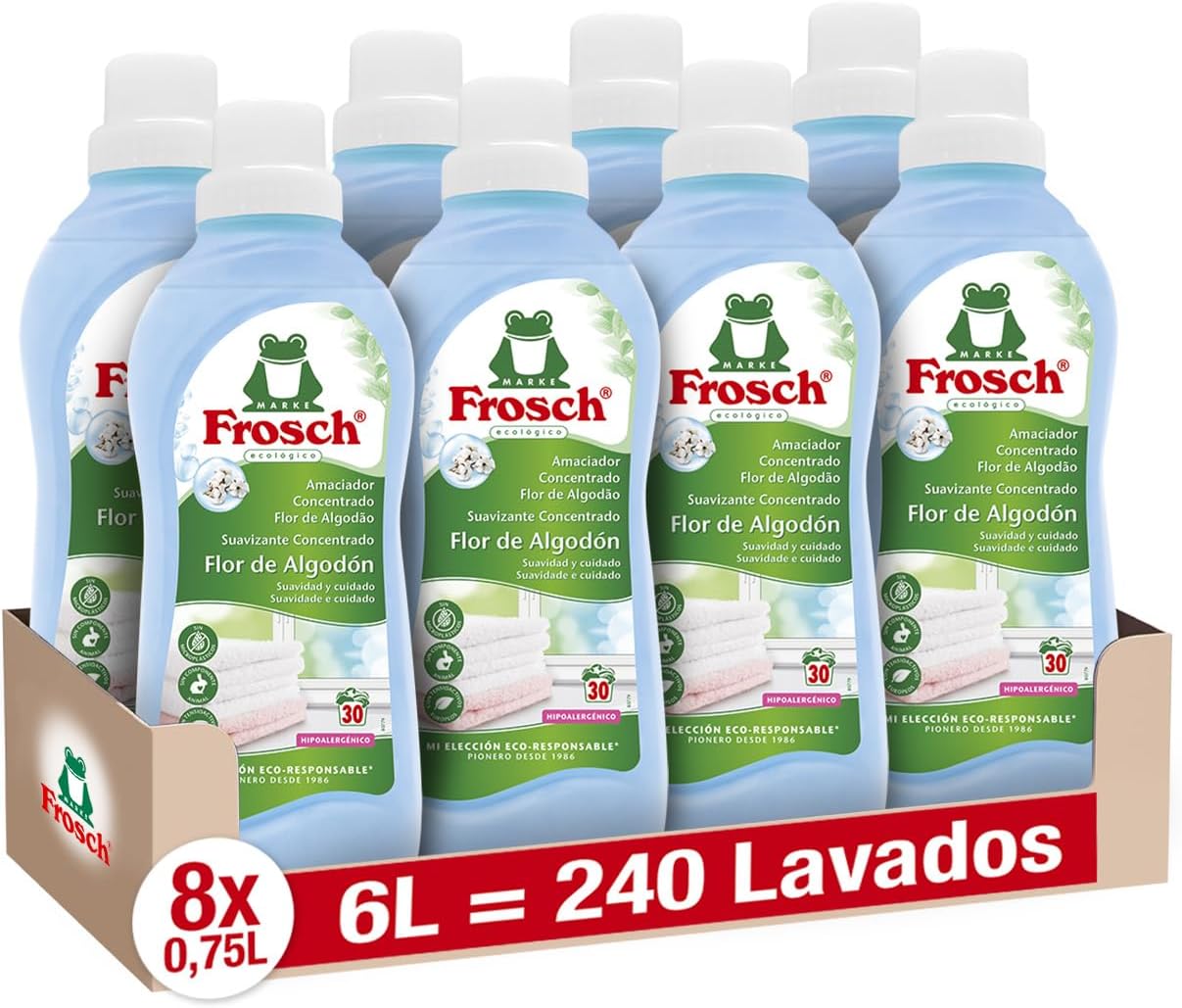 Embalagem de 8 amaciadores Frosch Cotton Flower 750 ml