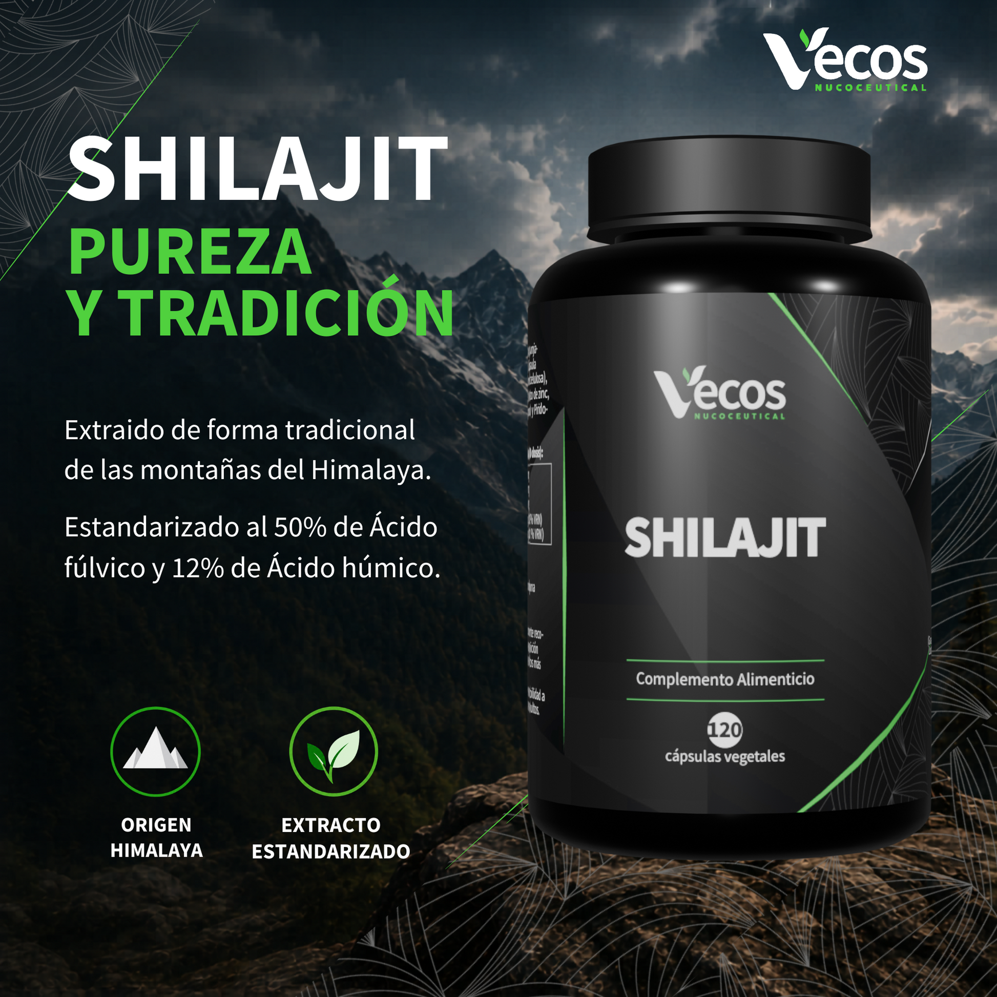 Shilajit 1400 Mg Vecos 120 Cápsulas | Energía, Vitalidad Y Testosterona | Con Zinc Y Vitamina B6_1
