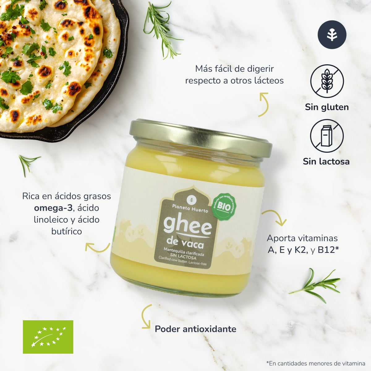 Embalagem de 3 x Ghee manteiga clarificada ECO Planeta Huerto 500 gr