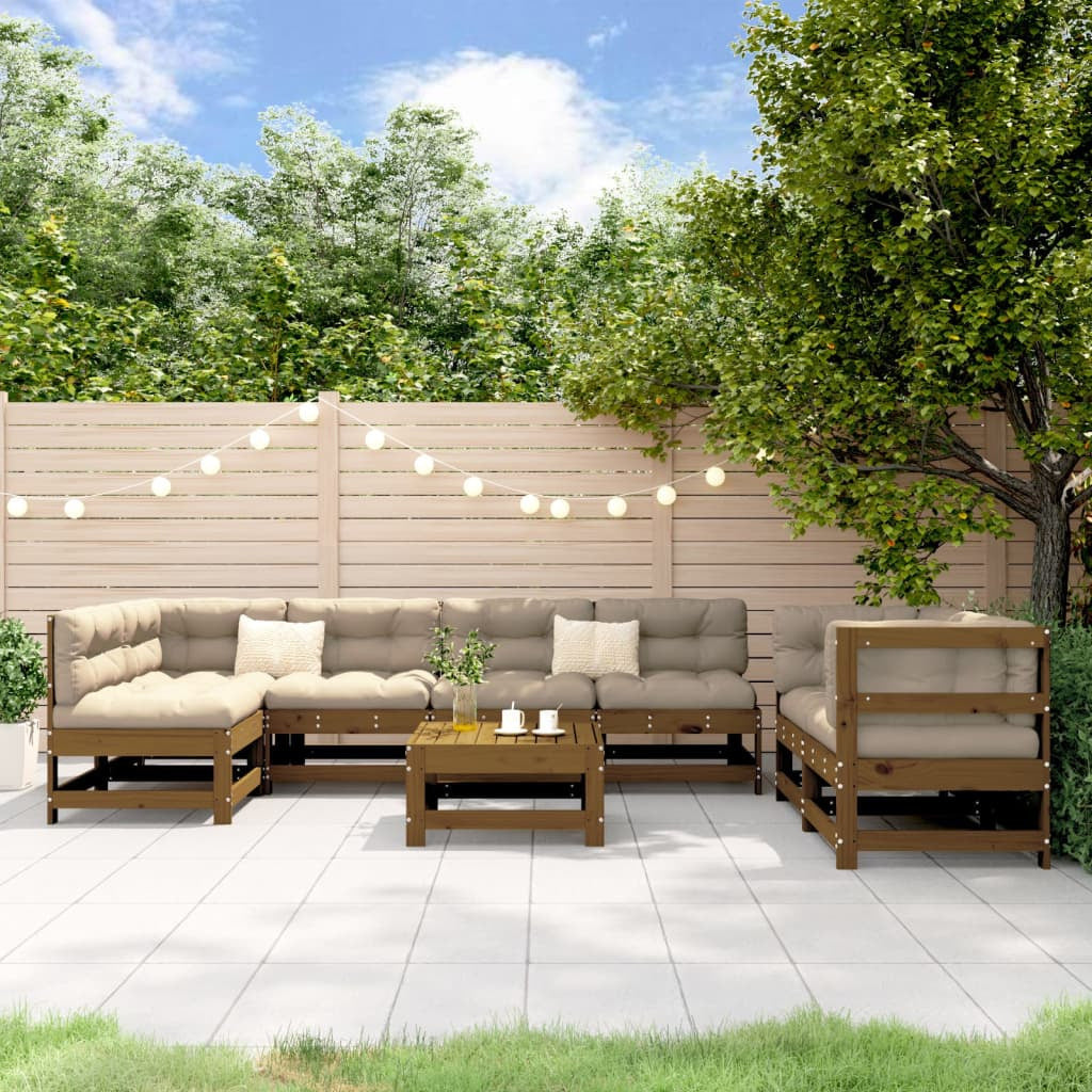 Vidaxl Juego Muebles De Jardín 8 Pzas Madera Maciza Pino Marrón Miel_1