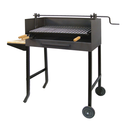 Grelhador com rodas, grelha em aço inoxidável com elevador e tabuleiro lateral