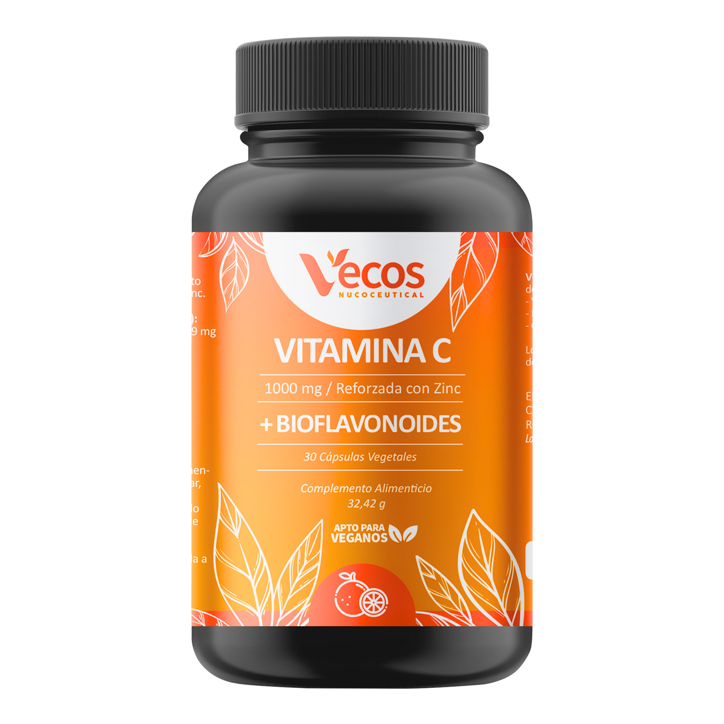 Vitamina C 1000 Mg + Zinc Vecos 30 Cápsulas | Defensas Y Sistema Inmune | Con Bioflavonoides_0