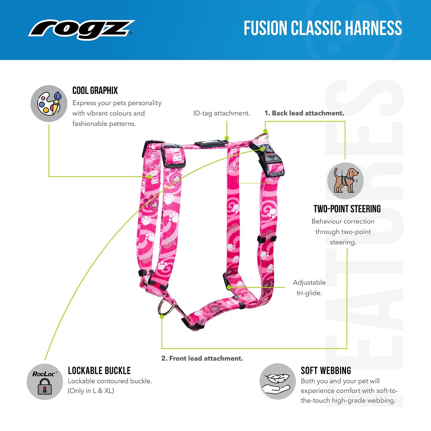 Arnés Para Perro, Modelo Fusion De Rogz, Estampado Comic Azul. Talla L (21-40kg)_1