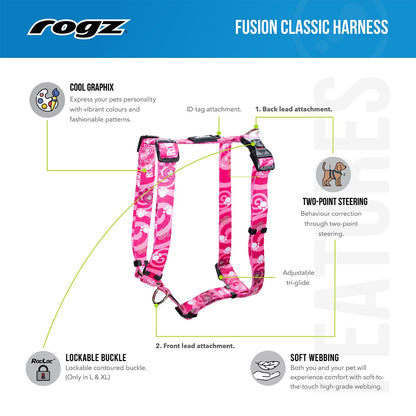 Arnés Para Perro, Modelo Fusion De Rogz, Estampado Huellas Rosas. Talla S (8-14kg)_1