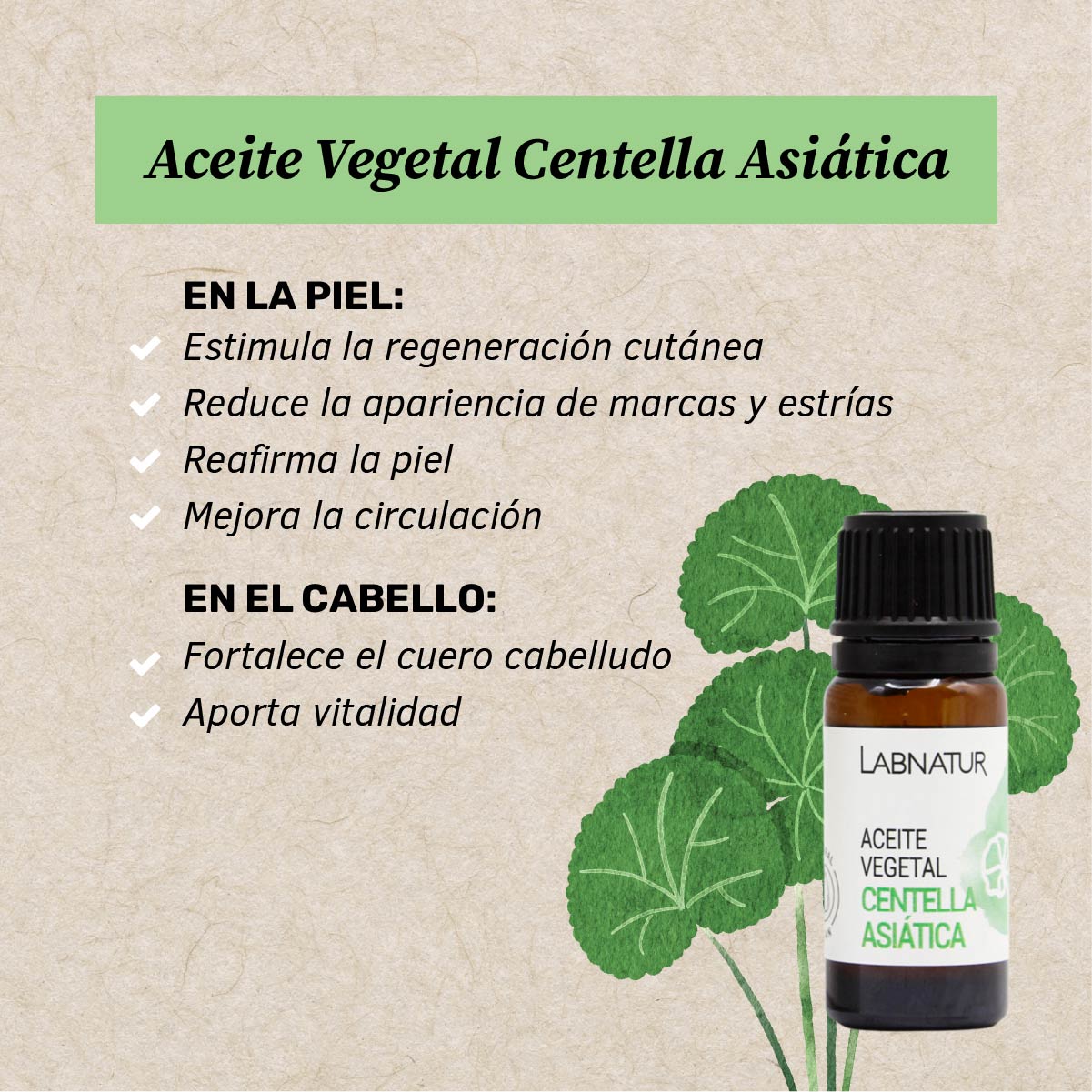 Aceite de Centella Asiática Labnatur 10 ml | Reafirmante y Tonificante | Elasticidad, Estrías y Celulitis | Vegano_1