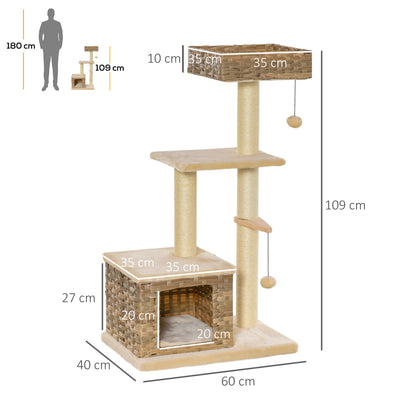 Pawhut Árbol Para Gatos Con Plataformas Cueva Cama Bolas De Juego Y Postes_2