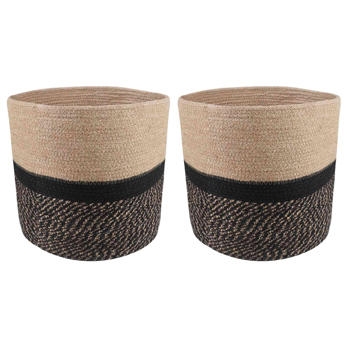 Set De Macetas De Planta 2 Uds. Natural Y Negro Ø 28 X 28 Cm_0