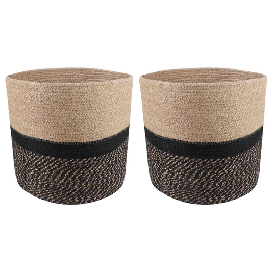 Set De Macetas De Planta 2 Uds. Natural Y Negro Ø 28 X 28 Cm_0