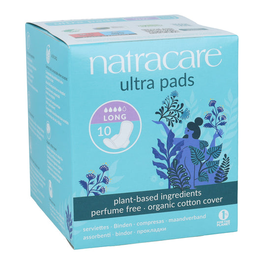 Natracare Absorventes Orgânicos Longos com Abas, 10 Unidades