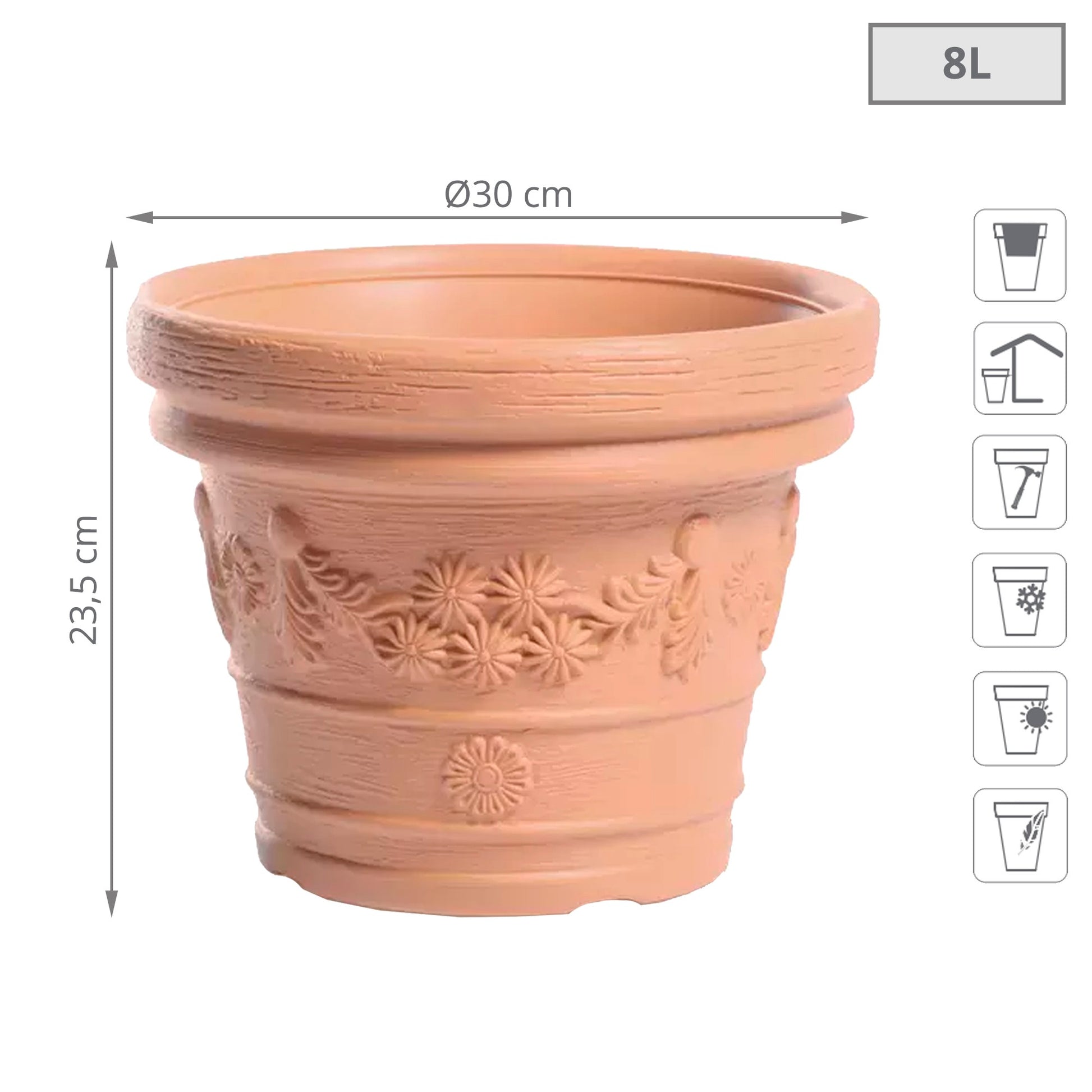 Maceta Decora 8l., Dimensiones (mm) 300x300x235, Color Ladrillo_1