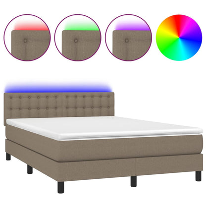 Cama Box Spring Colchón Y Luces Led Tela Gris Taupe 140x200 Cm / Vetonek_3