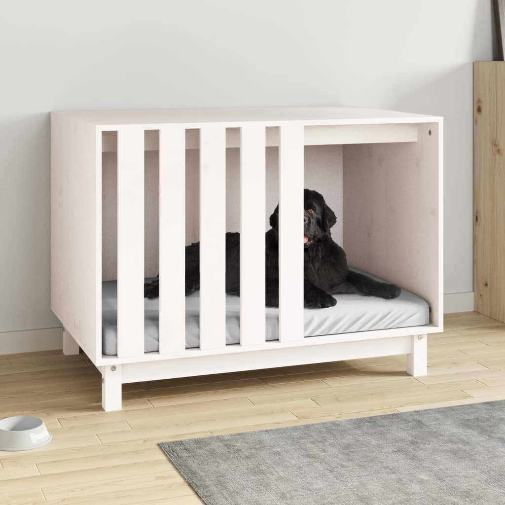 Caseta Para Perros Madera Maciza De Pino Blanco 90x60x67 Cm_1