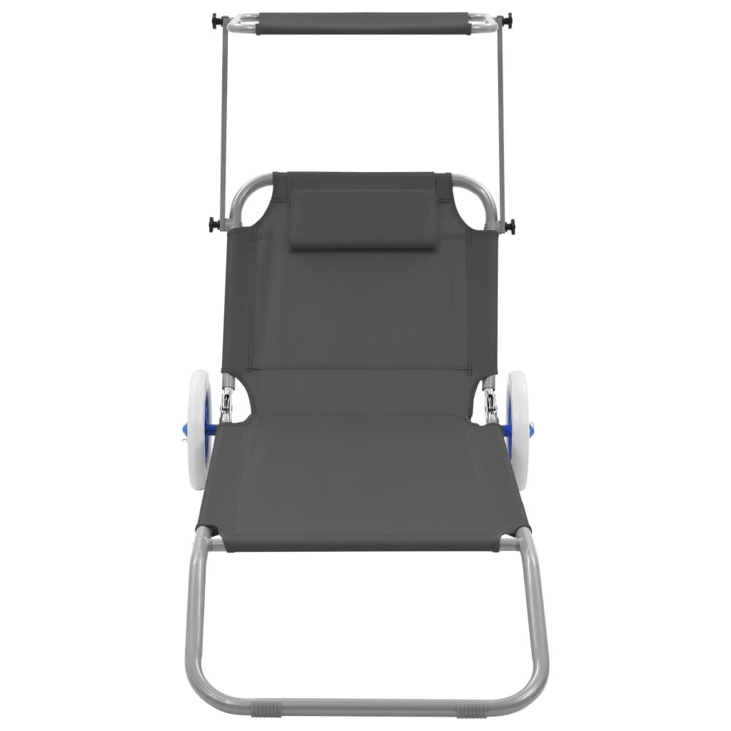 Vidaxl Tumbona Plegable Con Toldo Y Ruedas Acero Gris_1