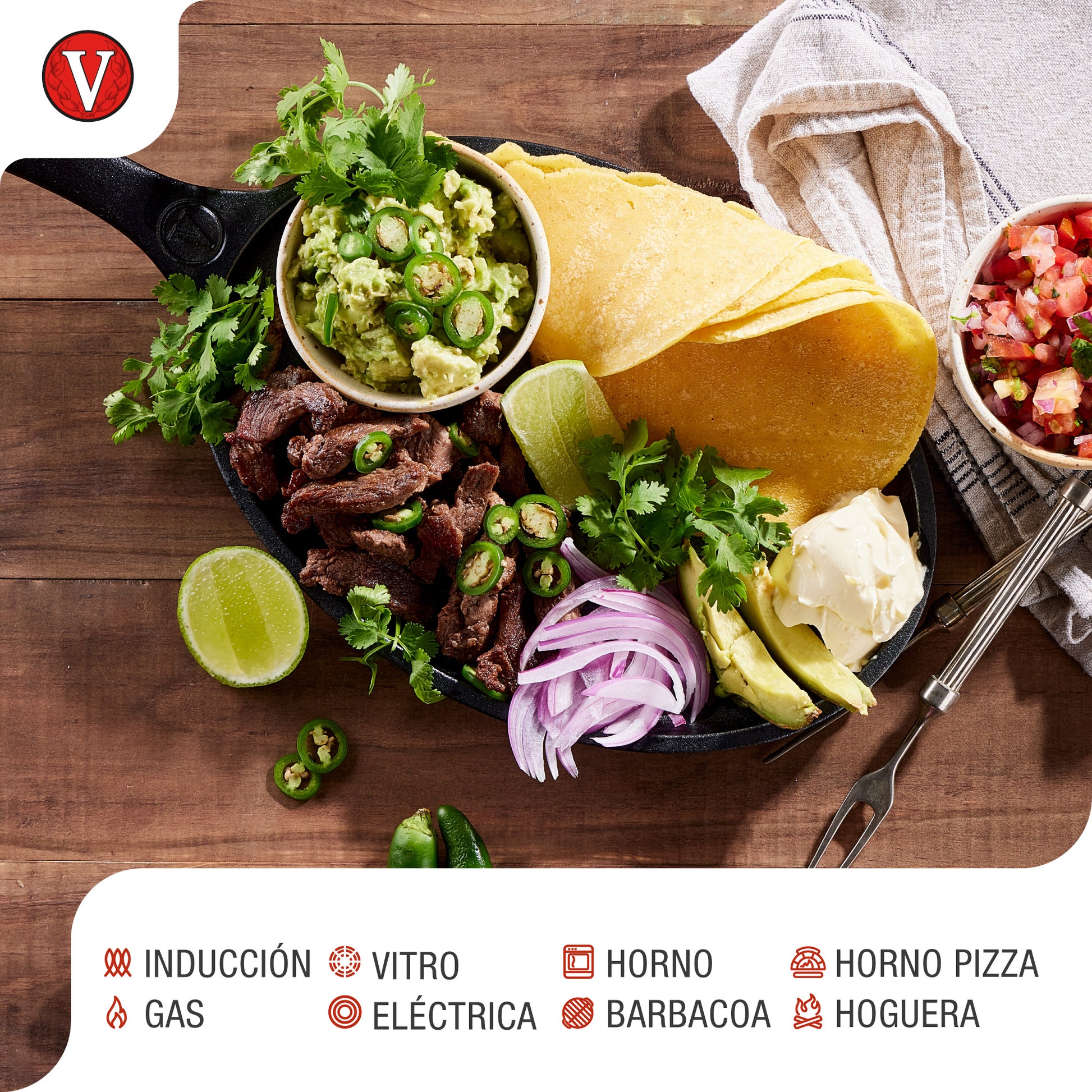 Victoria Sartén Fajita Hierro Fundido Esmaltado Inducción 25cm, Apta Fuego, Barbacoa Cast Iron Skillet, 32036, Negro_3